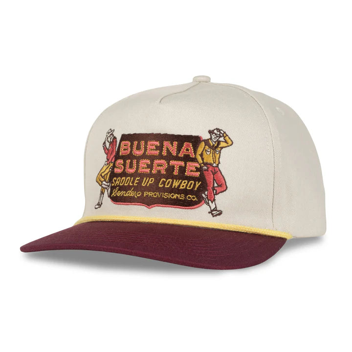 Buena Suerte Hat- Cream/Maroon